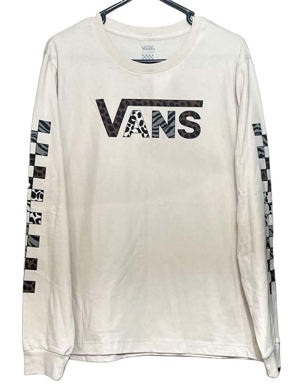 Women’s Vans Yodelz Long Sleeve T-Shirt X-Large Sandshell Animal Checker